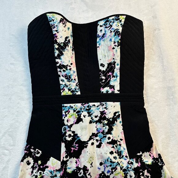 Parker Mara Mini Silk Dress Size S Corset Watercolor Floral Flowy Sassy Grunge - Picture 3 of 14